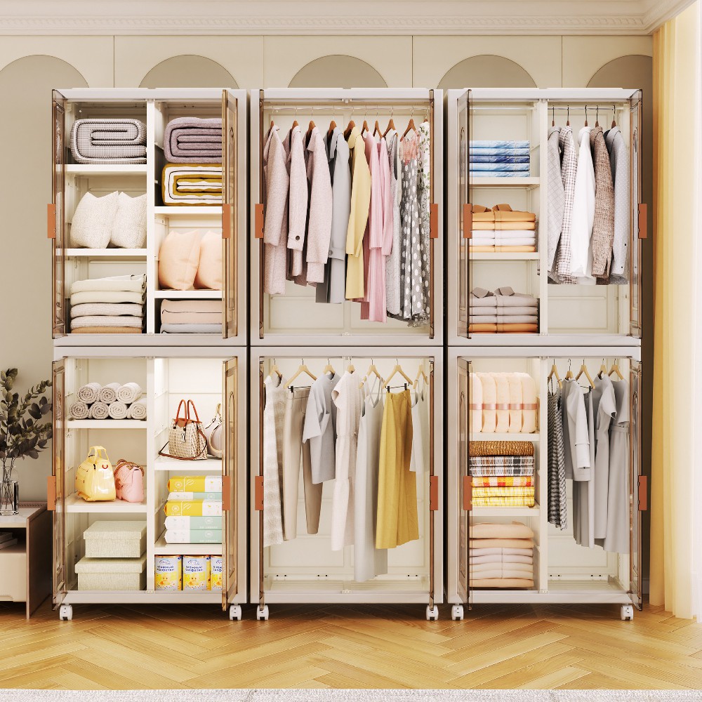 YUODIJIO Folding Wardrobe | Installation-Free Simple Wardrobe | Home Bedroom Multi-Layer Plastic Wardrobe | Storage Cabinet Large Capacity Hanging Wardrobe